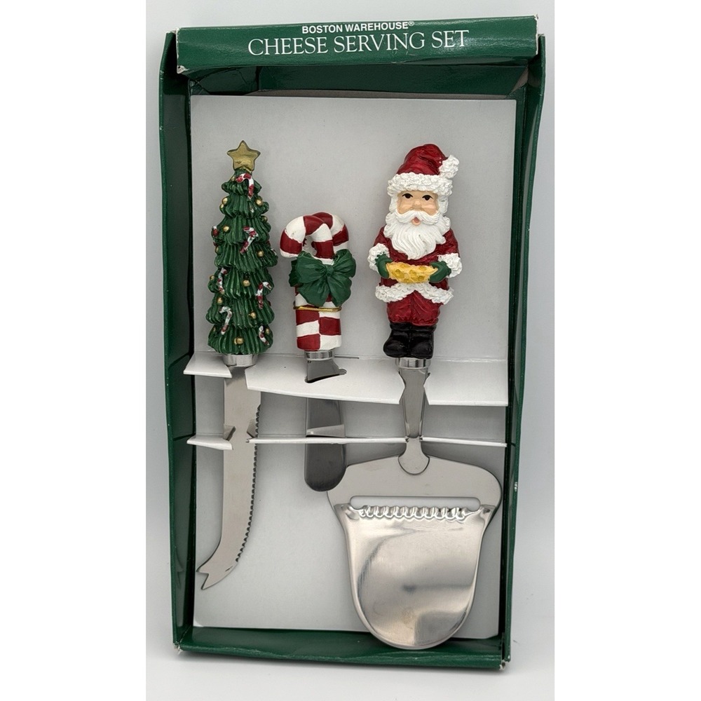Boston Warehouse 3 Piece Stainless Steel Christmas Cheese Serving Set New